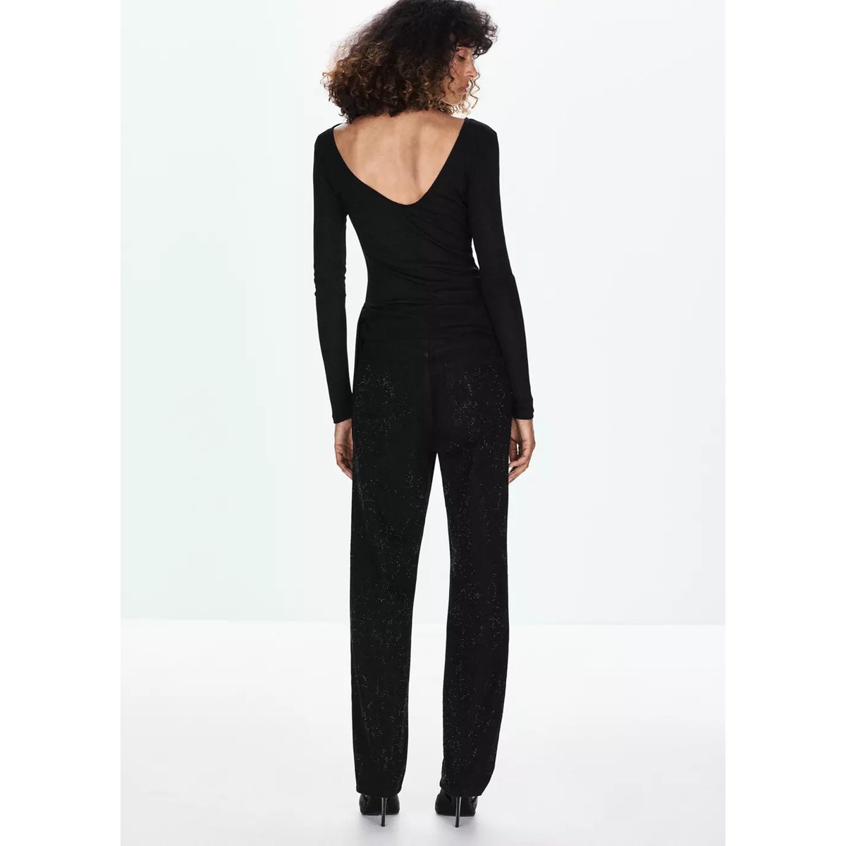 Jean droit détail cristaux black denim, MANGO