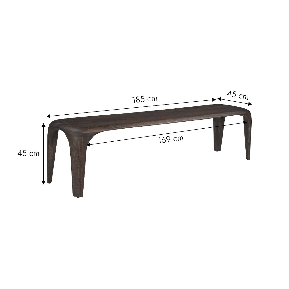 Banc en bois de manguier SELVA bois foncé, MADE IN MEUBLES