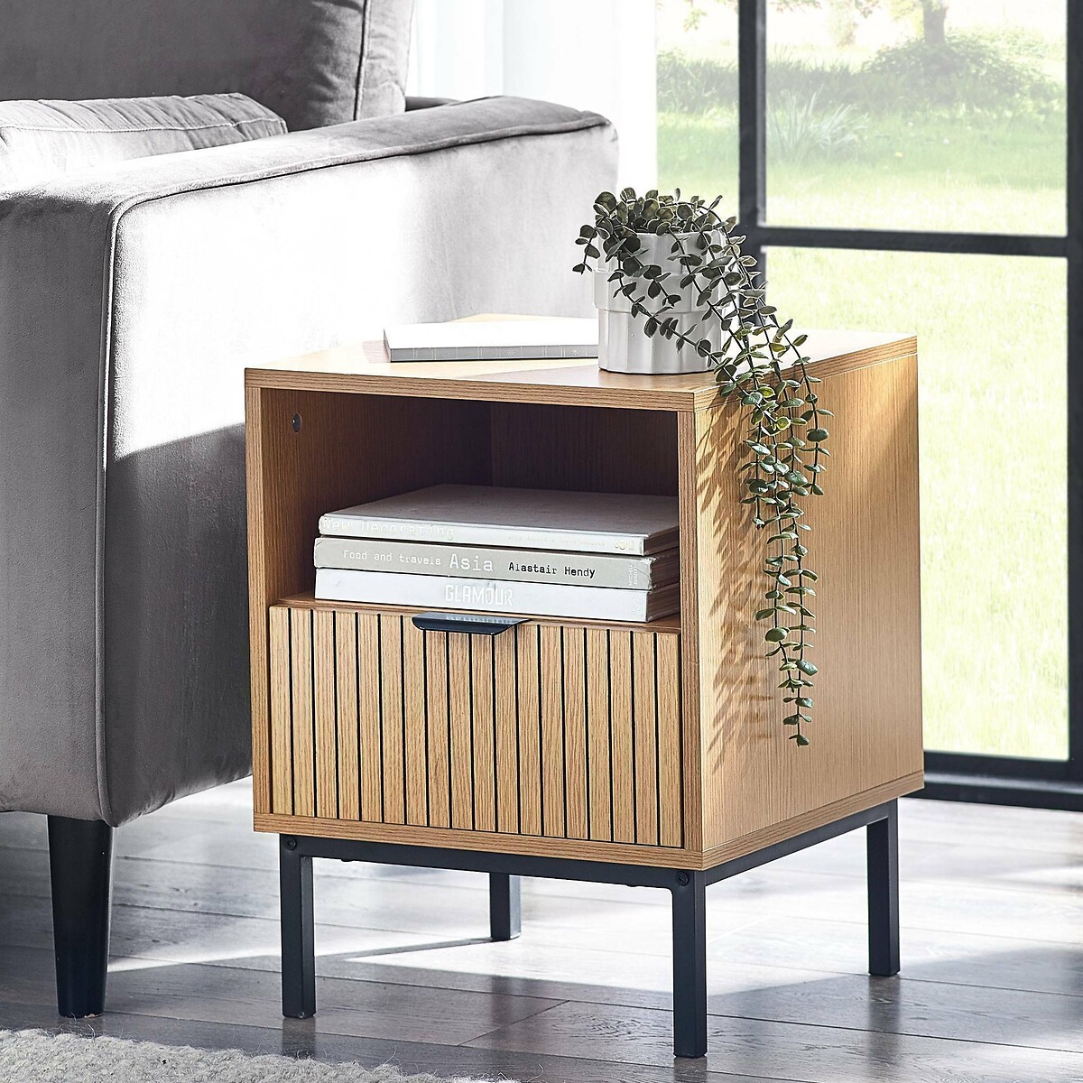 Gia Slatted Oak Side Table oak, SO'HOME