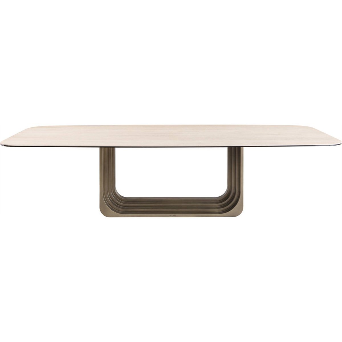 Table à manger en céramique et verre beige et bronze, RECOLLECTION