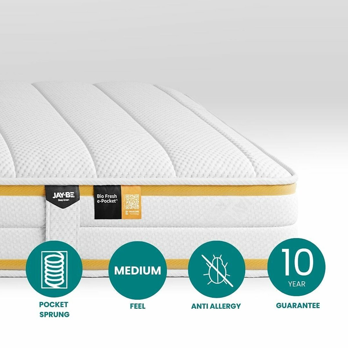 Jay-Be® Bio Fresh e-Pocket Eco-Friendly Children's Mattress white + yellow, JAY-BE