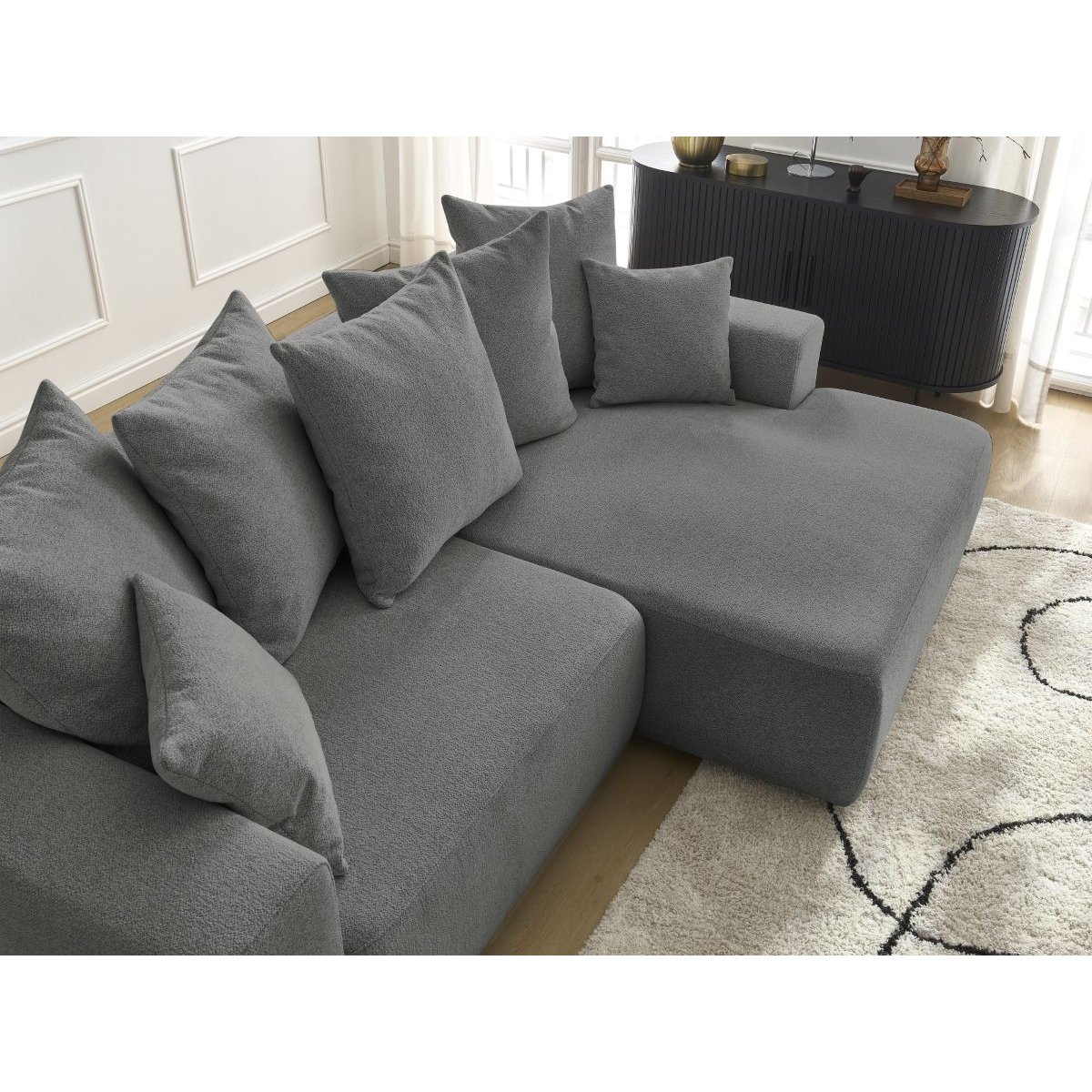 Canapé d'angle convertible 3 places en tissu chiné, ATILLA gris foncé, BOBOCHIC