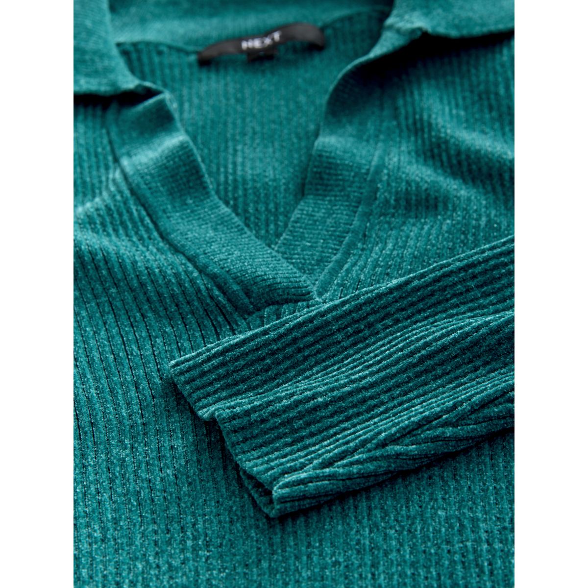 Pull en maille chenille côtelée avec col polo bleu sarcelle, NEXT