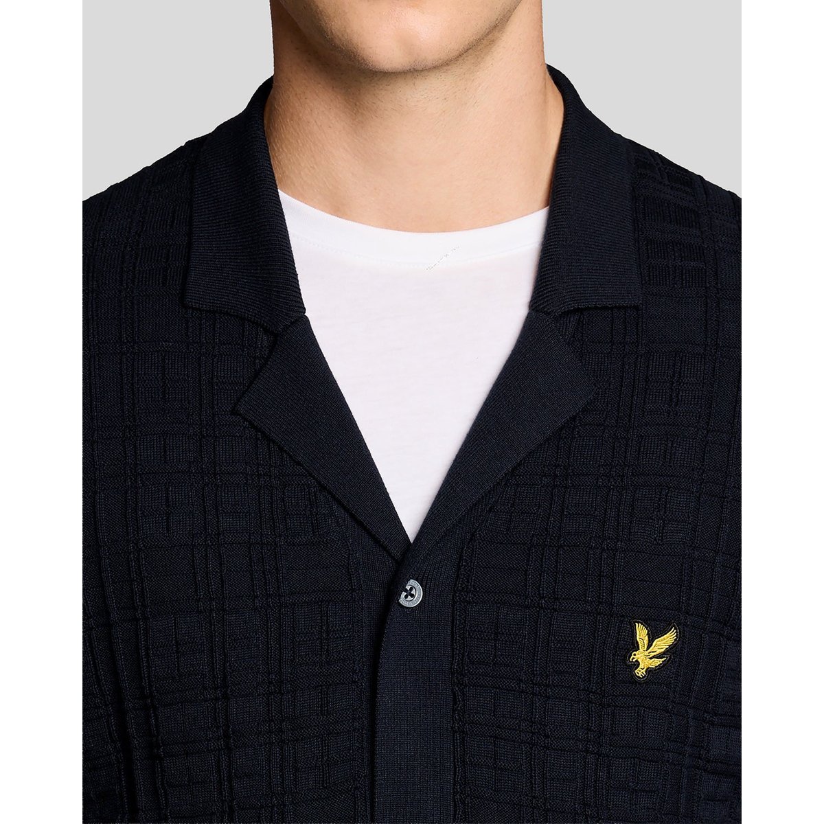 Chemise resort col revers en maille bleu foncé marine, LYLE & SCOTT