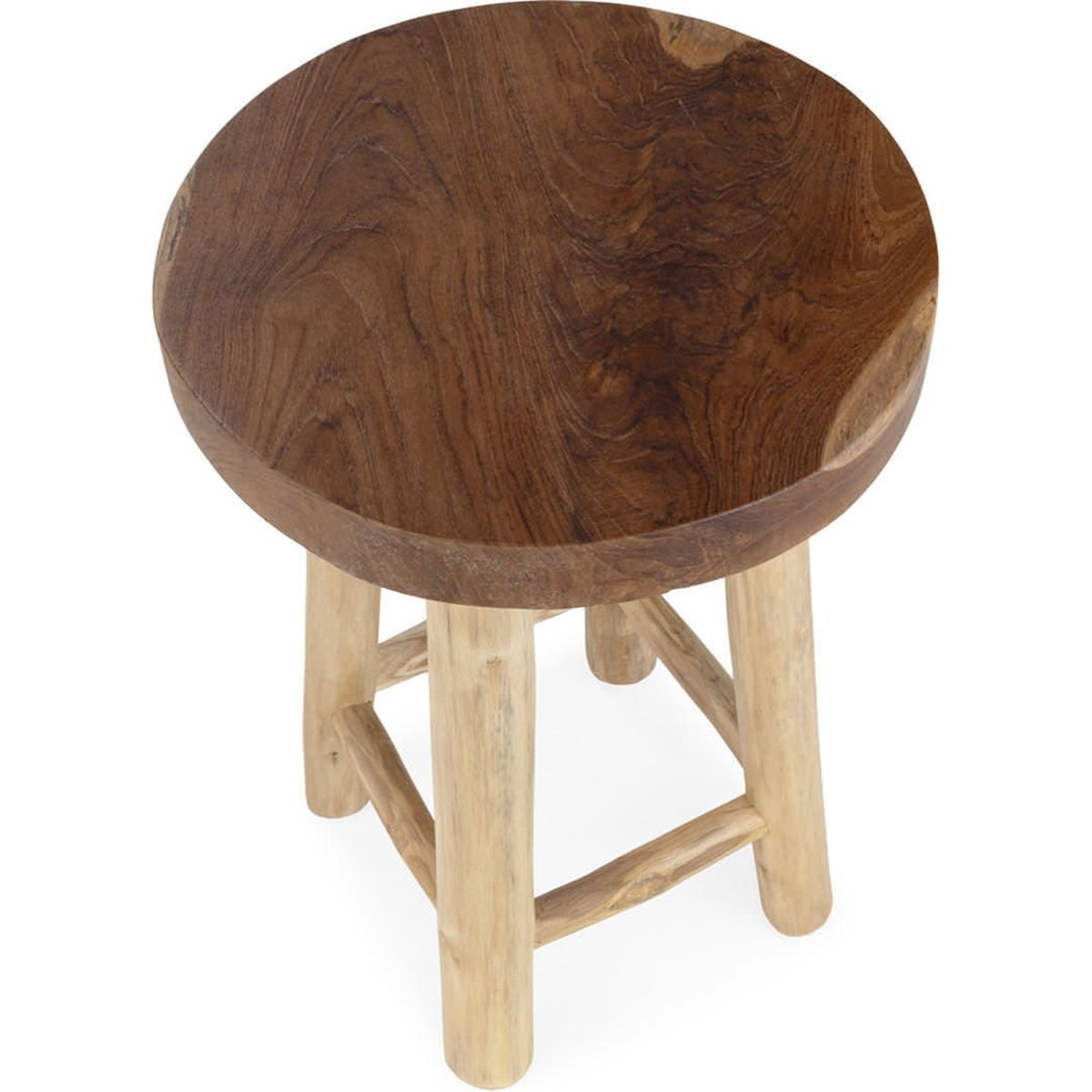 Tabouret rond en bois de teck, Repose-pied naturel, RECOLLECTION