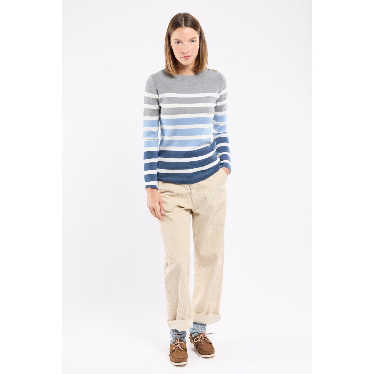 Pull marin rayé - laine mérinos obscur/nature/flax/sleet, ARMOR-LUX