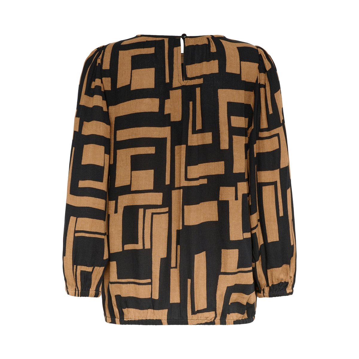 Blouse à manches longues noir/marron imprimé graphique, KAFFE