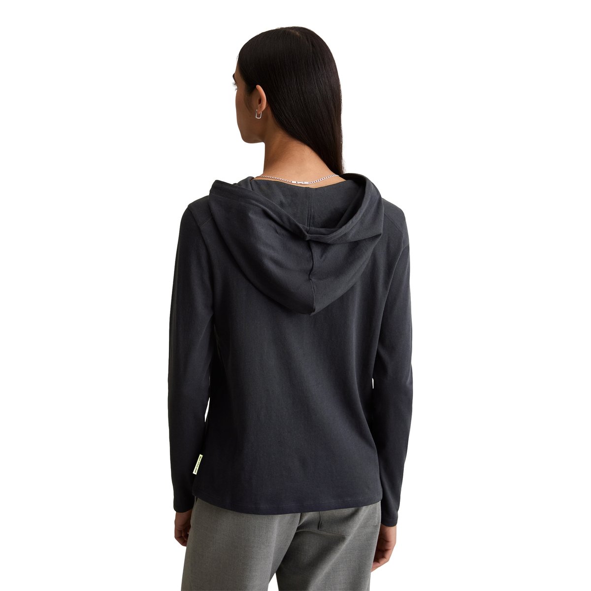 Longsleeve à capuche relaxed en single jersey doux bleu foncé, MARC O’POLO DENIM