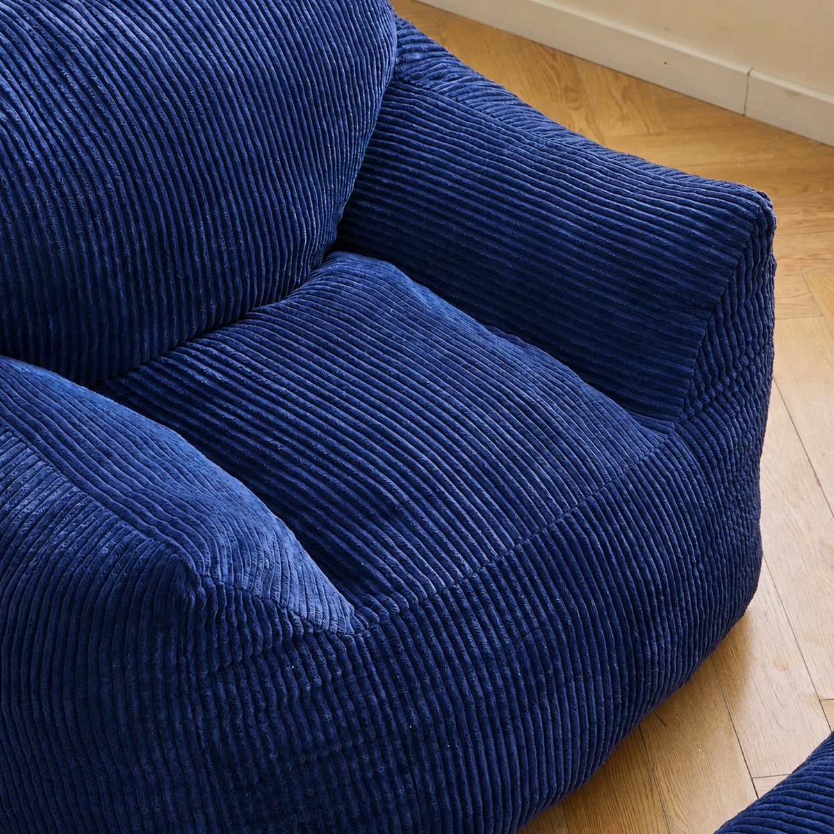 Pouf de salon et repose pieds, velours côtelé, SABY bleu, NORDLYS