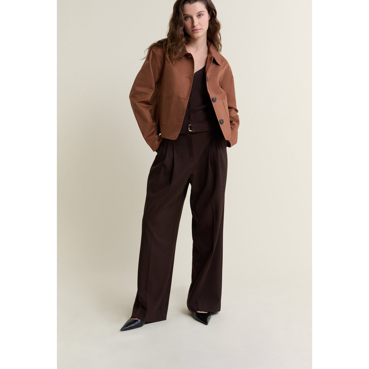 Veste courte avec coton VERA chocolat, ETAM