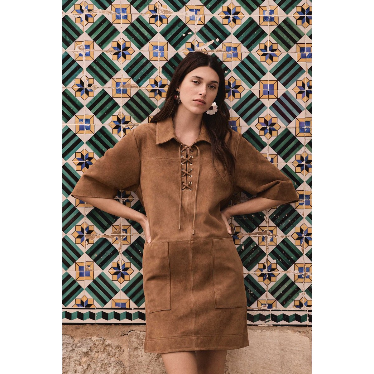 Robe courte en 100% cuir BRISE cannelle, Maison 123