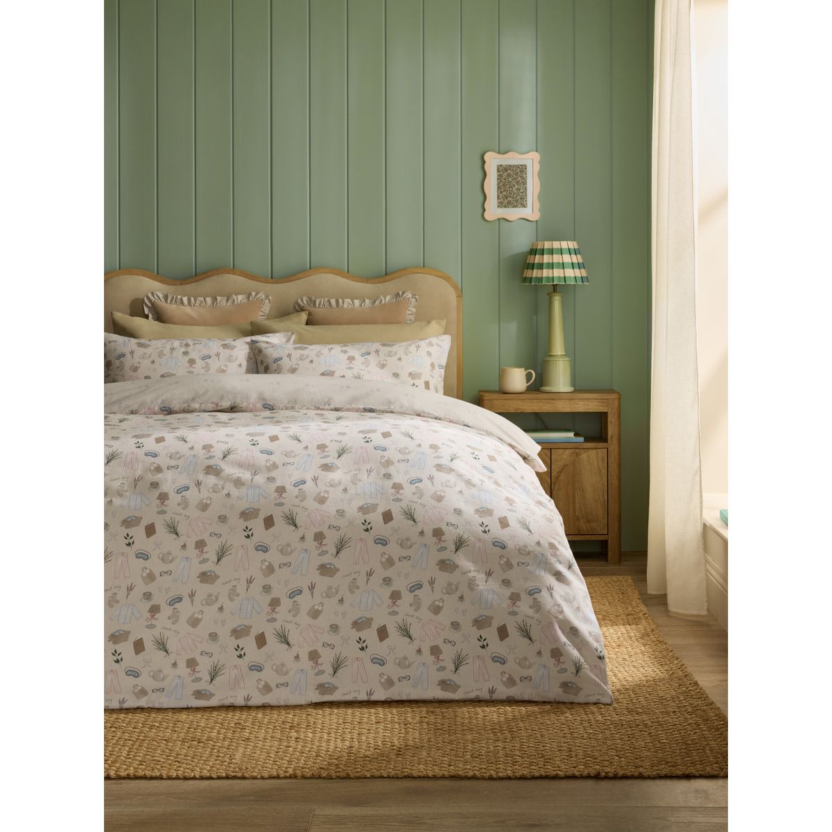 Parure housse et taie en coton brossé à motif naturel, NEXT