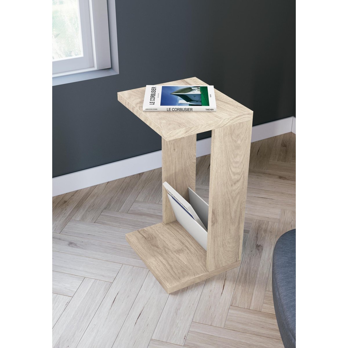 Table d'appoint-guéridon placard, MAGAZINE chêne-blanc, HERDASA