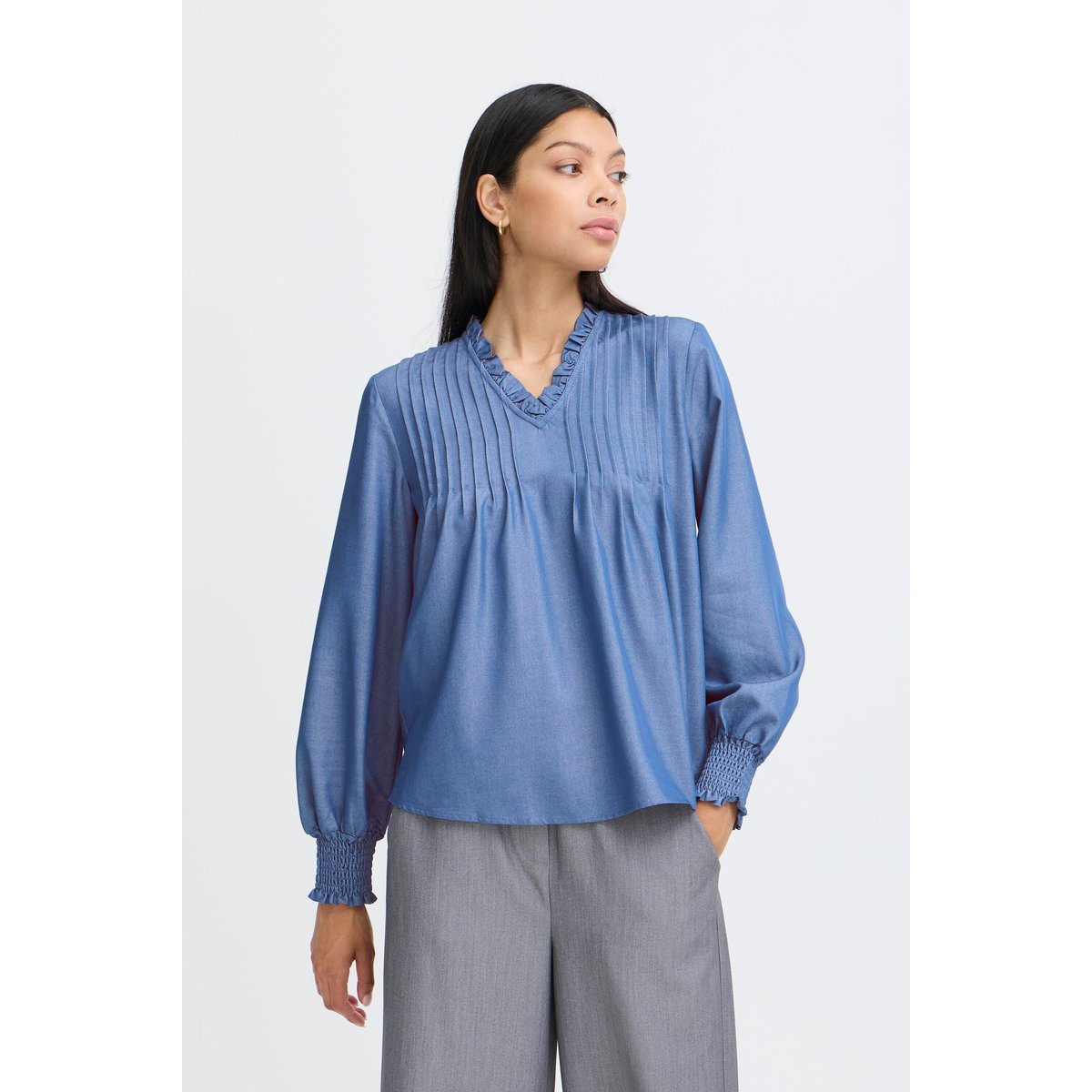 Á manches longues bleu mid blue denim, B.YOUNG