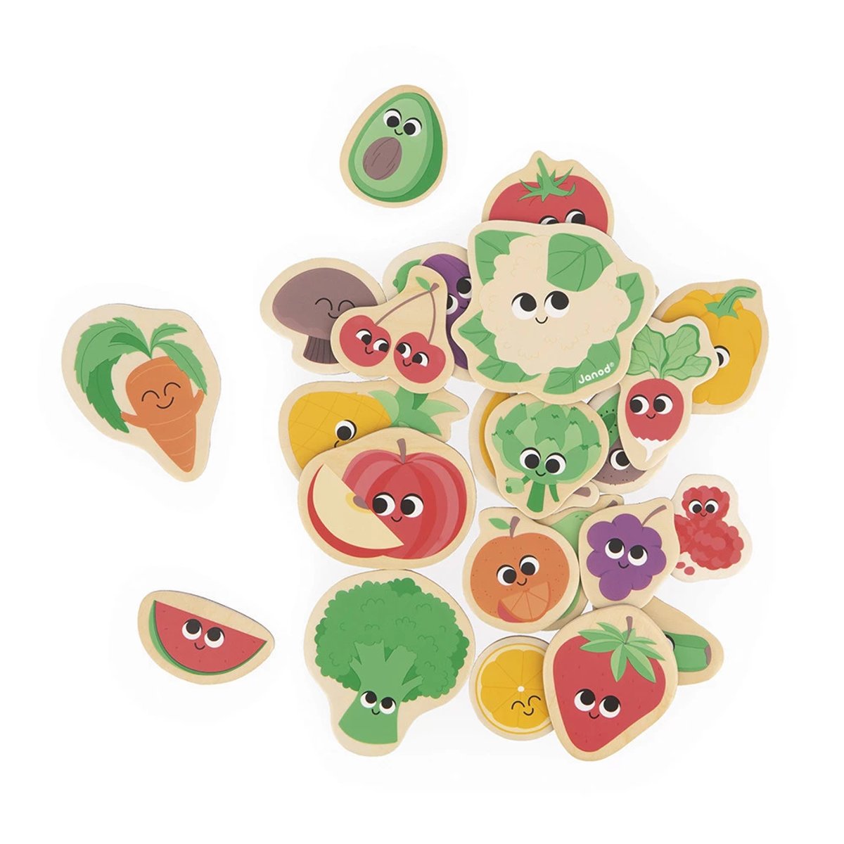 Magnets En Bois Fruits Et Légumes 24 Pcs couleur unique, JANOD