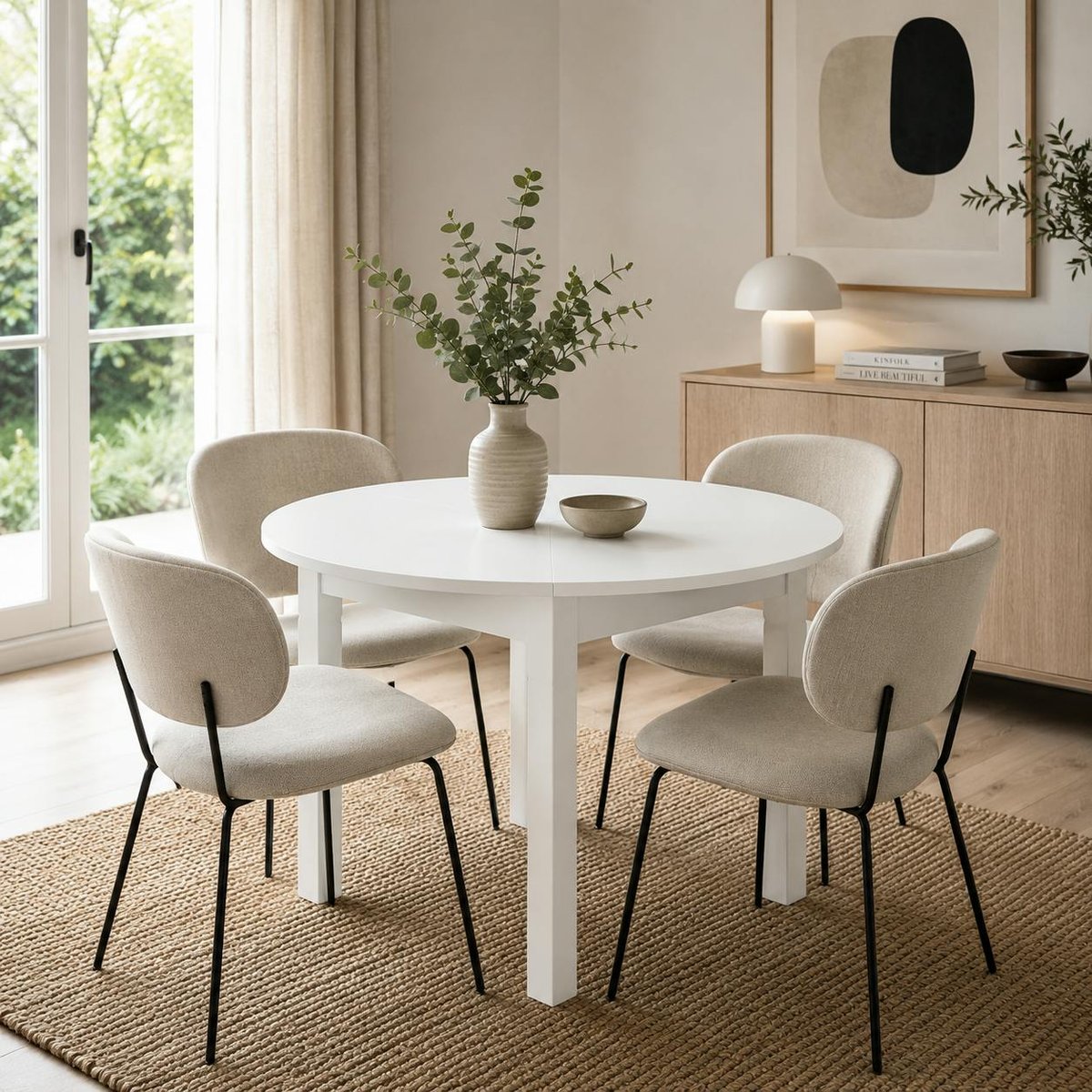 Table ronde extensible 4/6 places, esprit bistrot ALVA blanc, PIER IMPORT