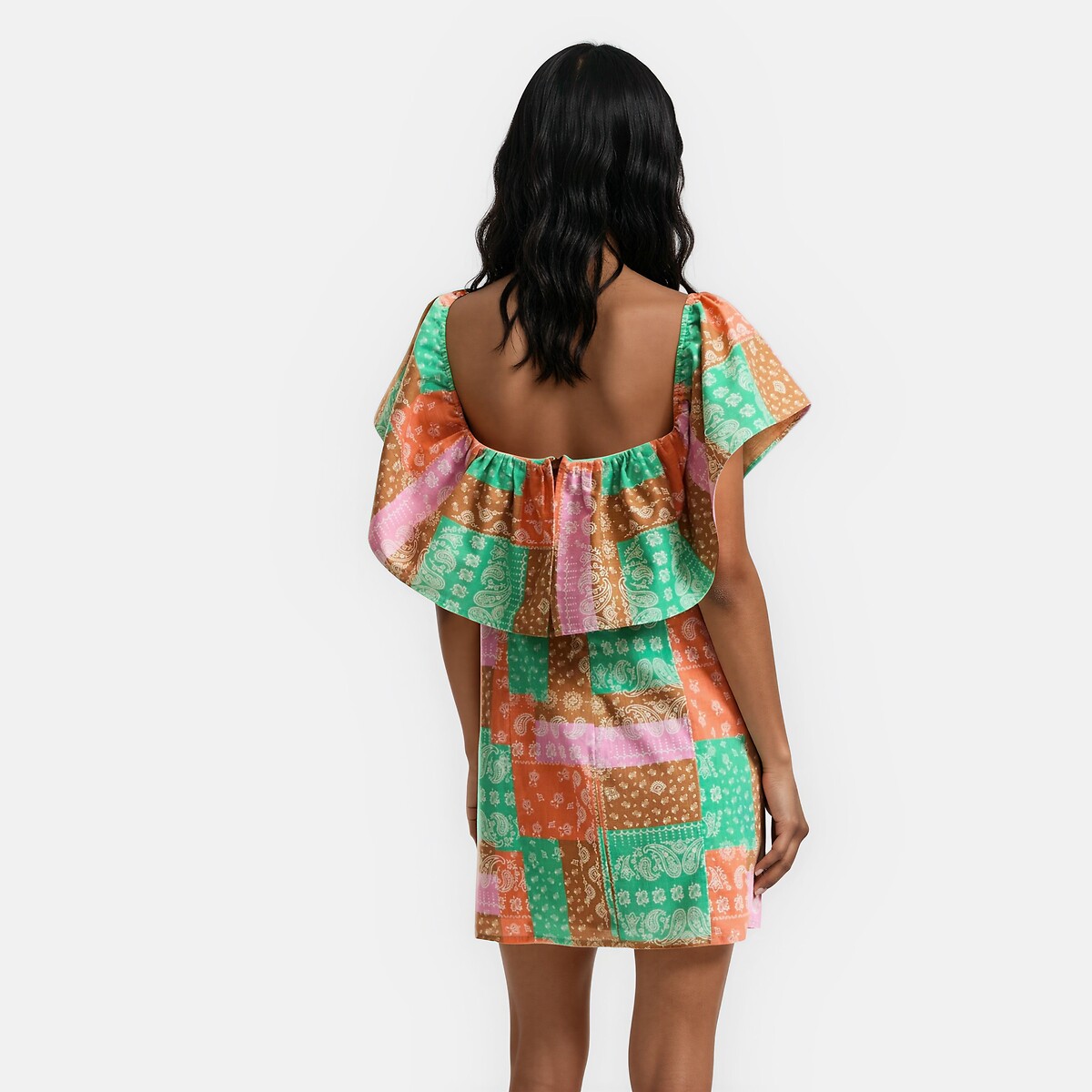 Robe courte à volant imprimé cachemire imprimé multicolore, LA REDOUTE COLLECTIONS