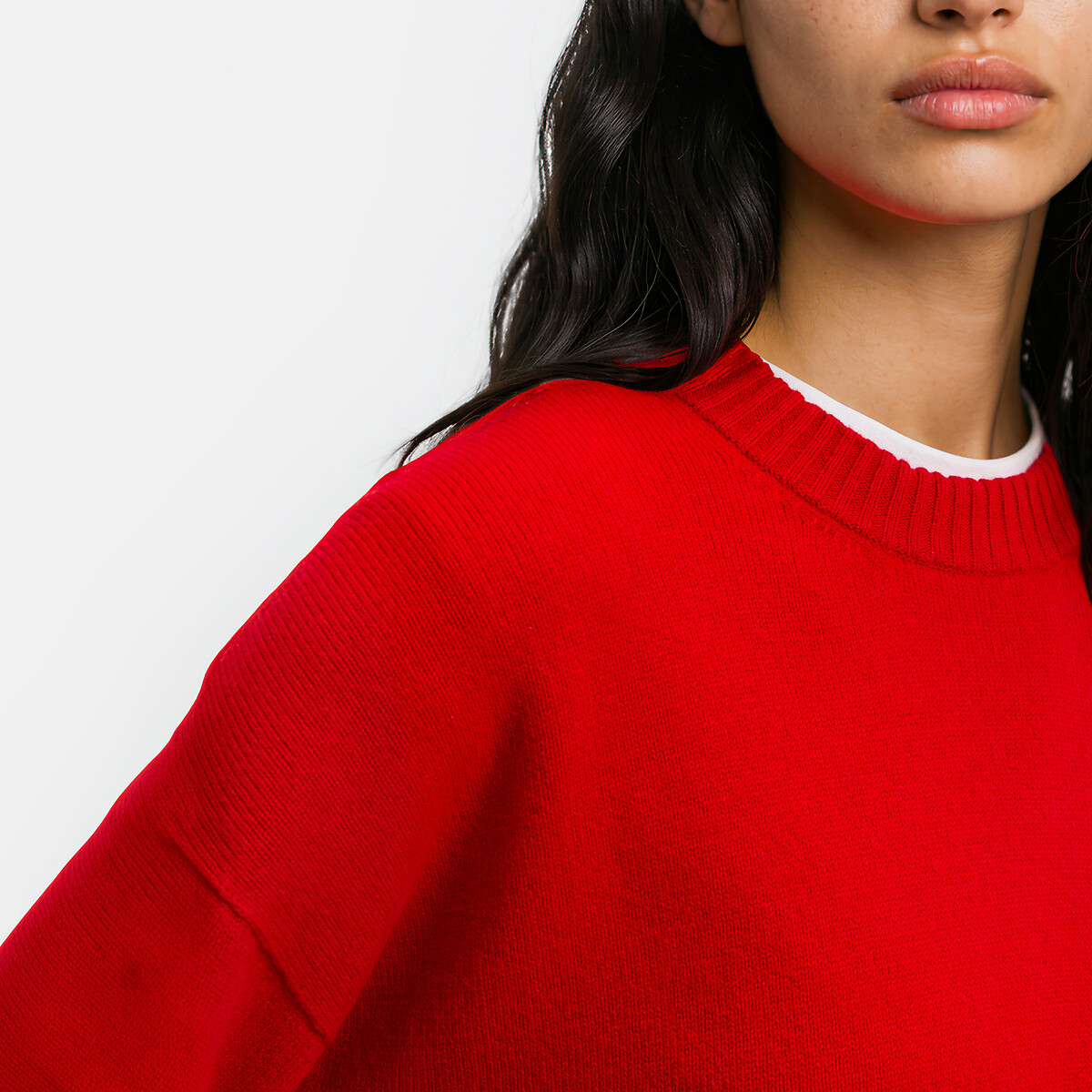 Pullover mit Rundhalsausschnitt aus Wolle und Kaschmir, hergestellt in Frankreich rot, LA REDOUTE COLLECTIONS
