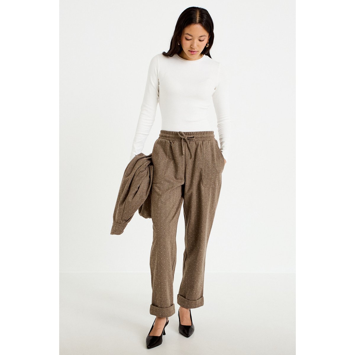 Jogging jegging en maille taupe, CACHE CACHE