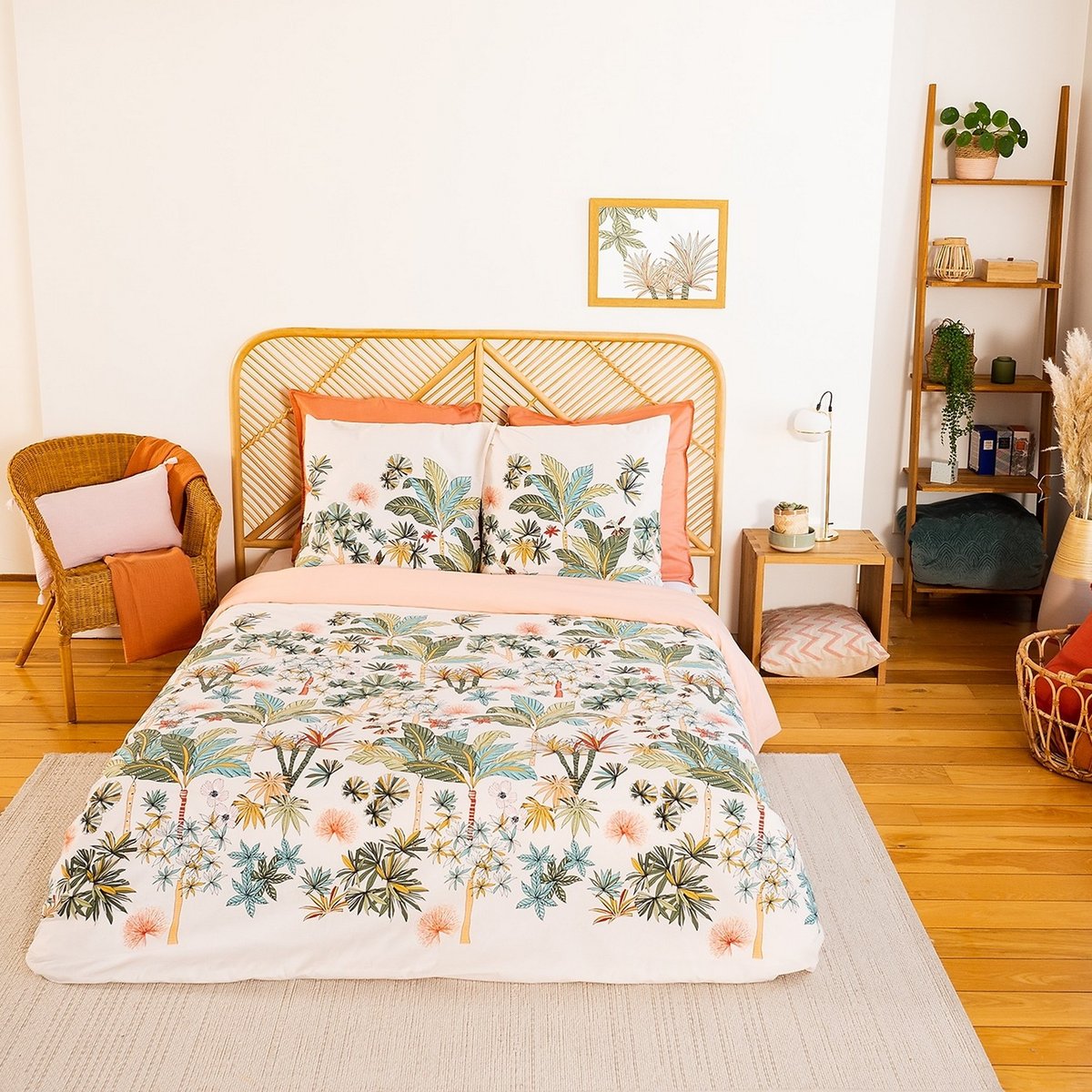 Parure de lit - housse de couette avec taies en coton rose, EDEN