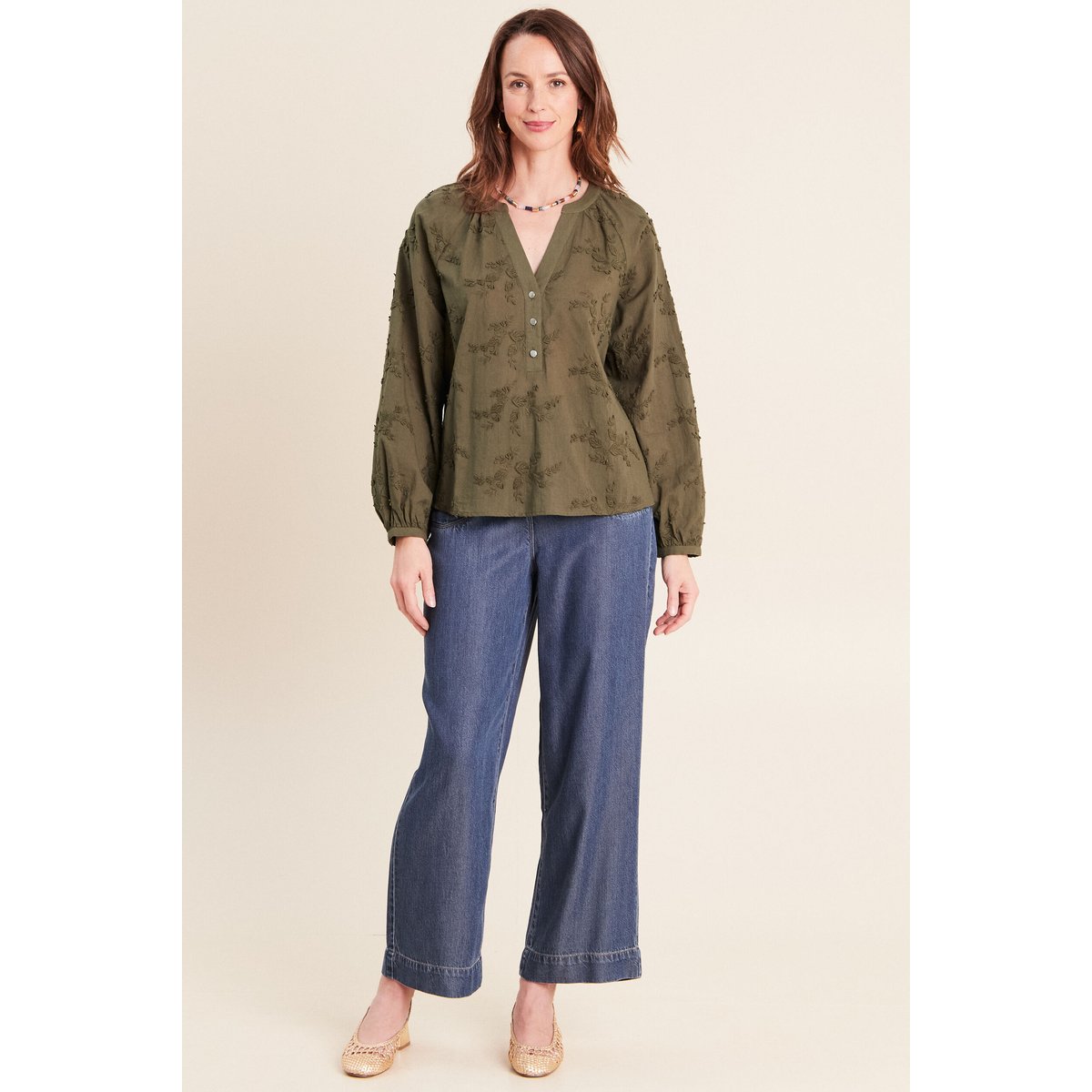 Blouse ample manches longues fluide vert kaki, BREAL