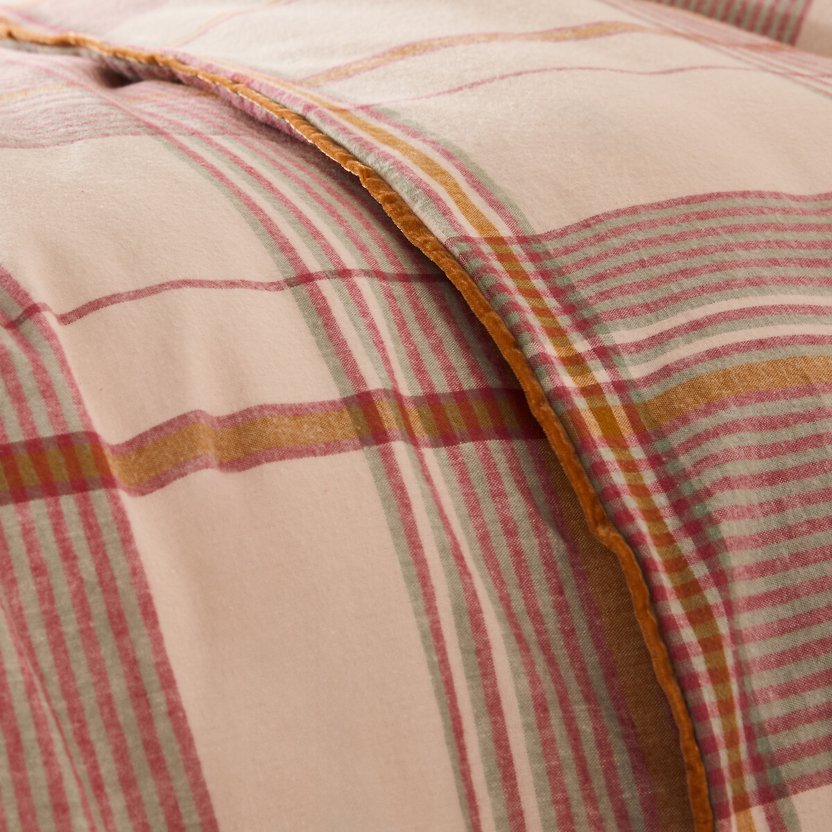 Housse de couette en flanelle de coton, Dollon carreaux fond rose, LA REDOUTE INTERIEURS