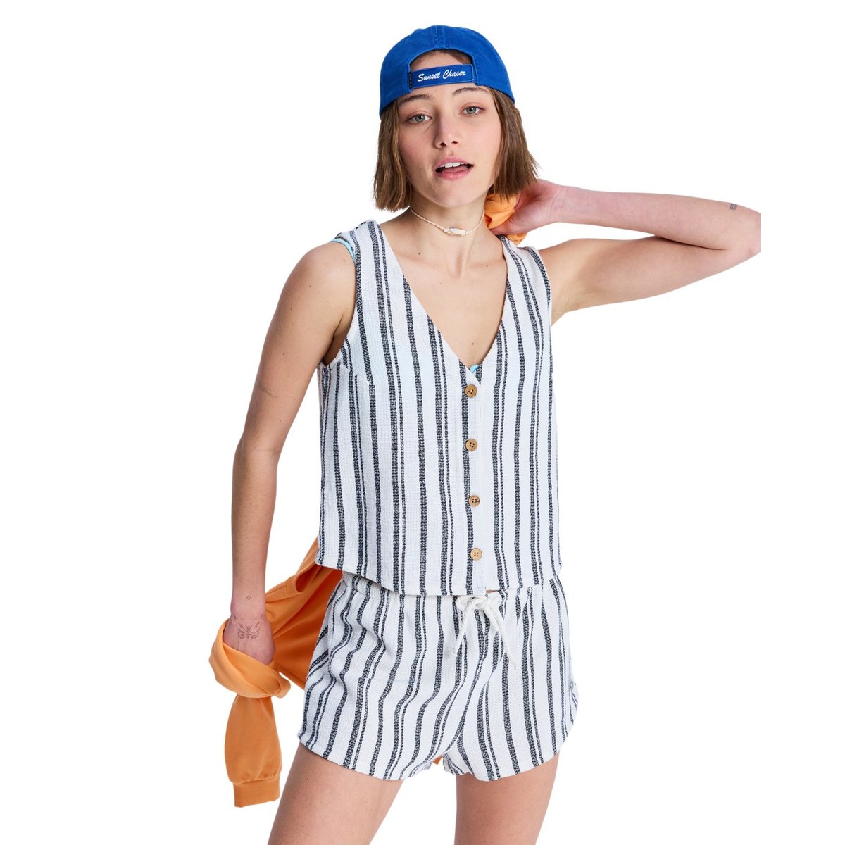 Top sans manches boutonné SUNBAKED SPIRIT. blanc white asparagus verty stripes, ROXY