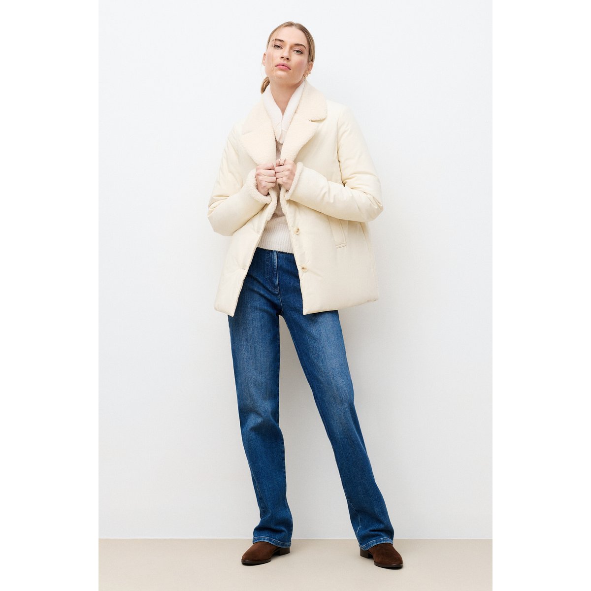 Manteau droit court GALET ecru, CAROLL
