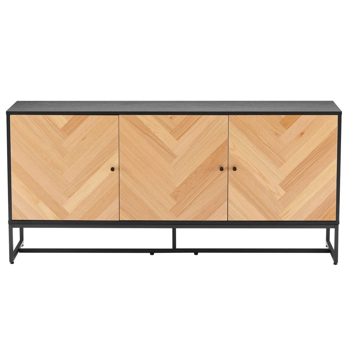 Buffet en panneaux de particules plaqué chêne décor mélaminé FSC, MARCEAU noir / chêne, OVIALA