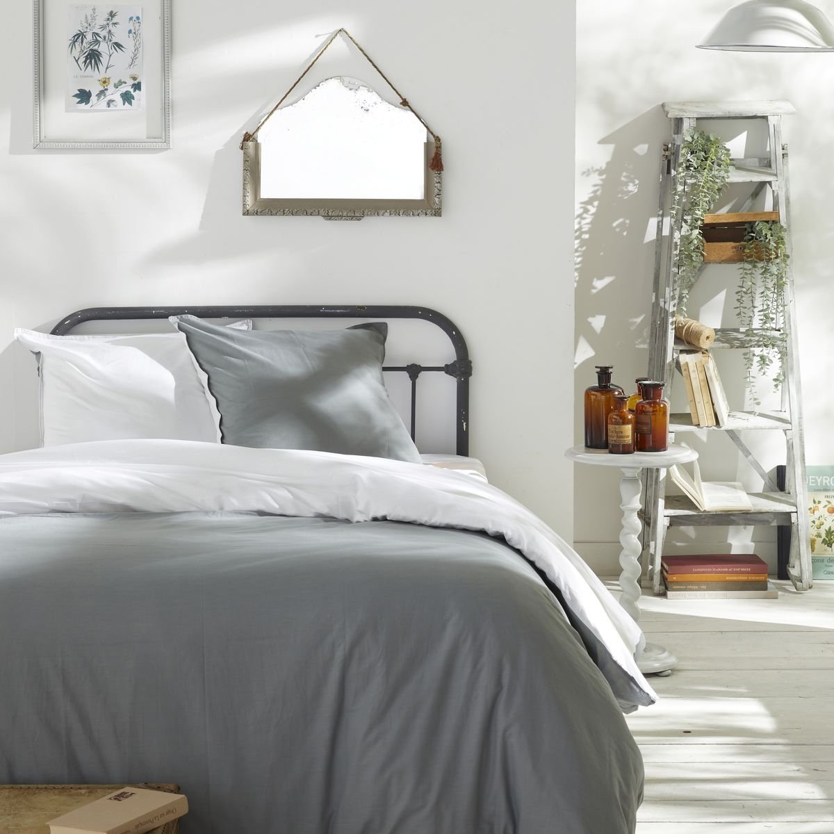 Parure de lit coton uni CHARME gris, TODAY