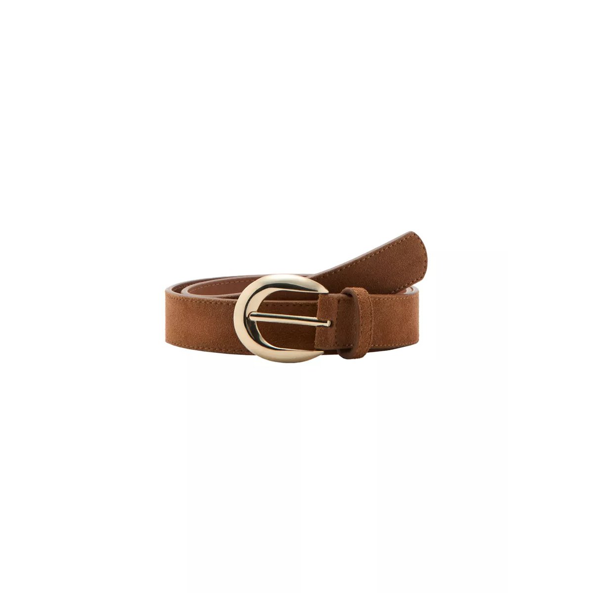 Ceinture cuir boucle ovale marron, MANGO