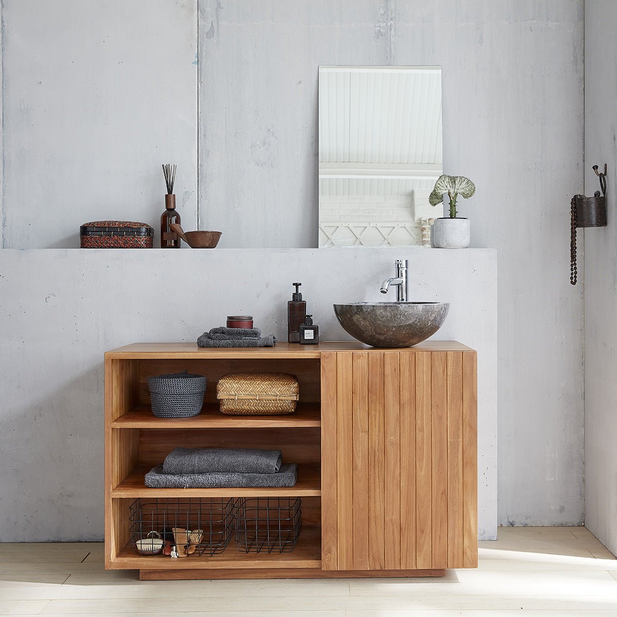 Meuble de salle de bain en teck massif 120 cm RIO naturel, BERAH GETAH