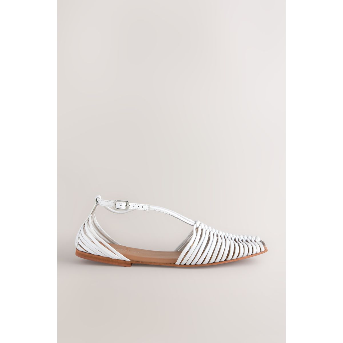 Sandales à brides et bout carré en cuir blanc, NEXT
