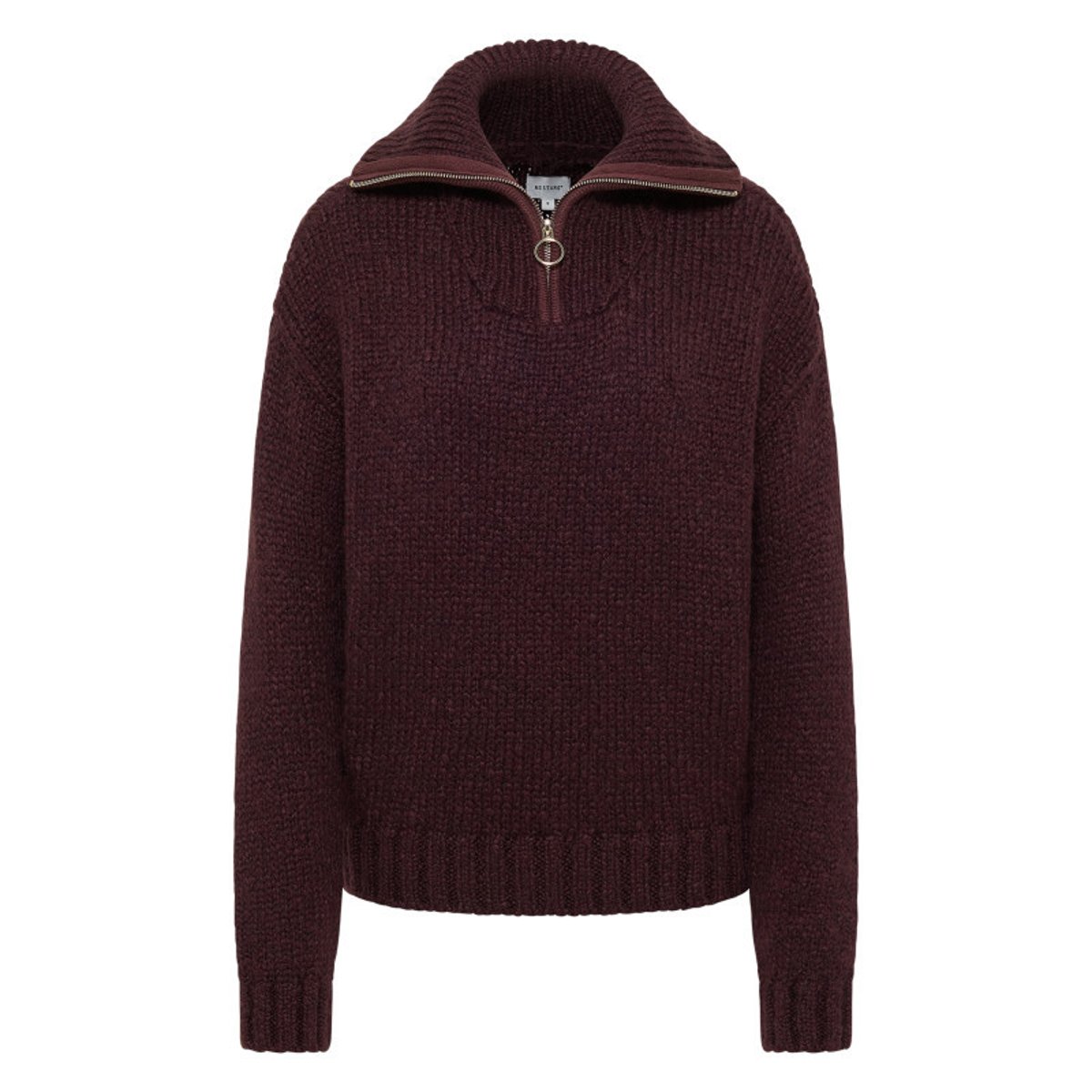 Pull chocolat uni avec une coupe droite et un col camionneur chocolat, MUSTANG