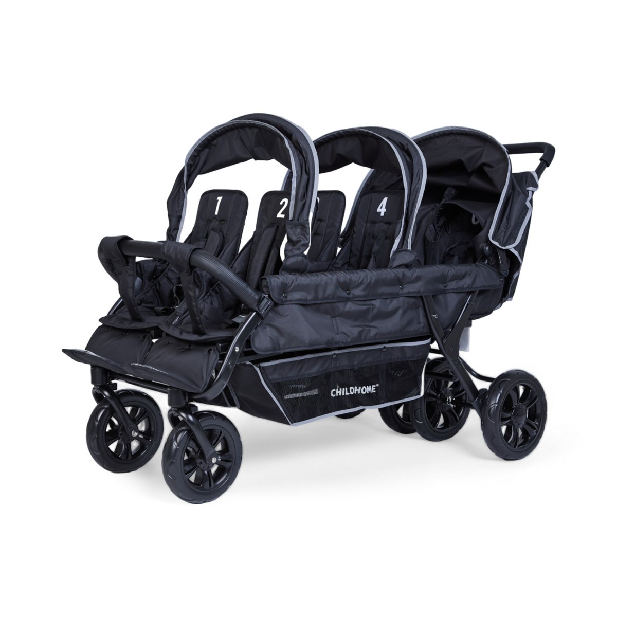 Sixseater poussette capacité 6 enfants + housse de pluie + pare-soleil noir, CHILDHOME