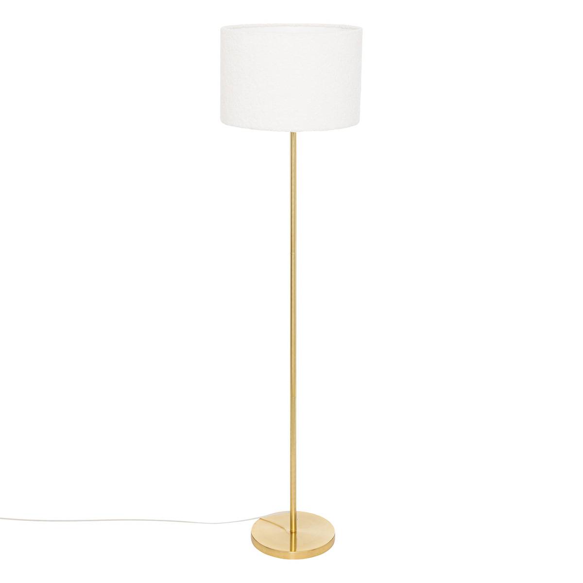 Lampadaire droit en métal doré abat-jour en tissu bouclette TINA doré, ATMOSPHERA