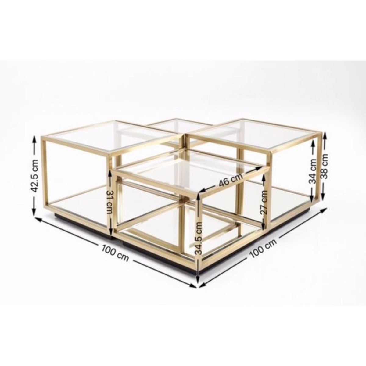 Lot de 4 tables basses en verre et acier, LUIGI or, KARE DESIGN