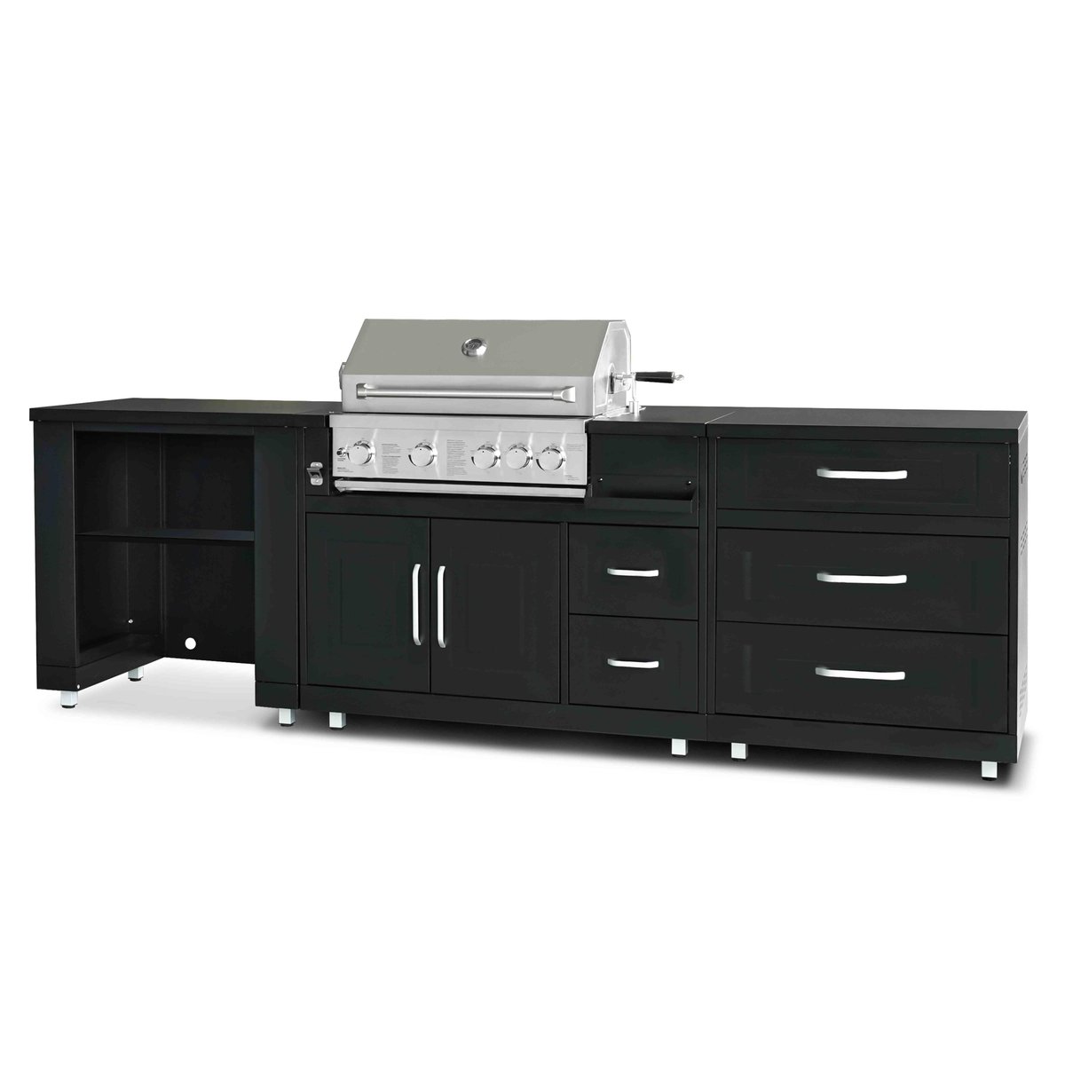 Cuisine d'extérieur 3 modules avec barbecue, MEMPHIS noir, OVIALA