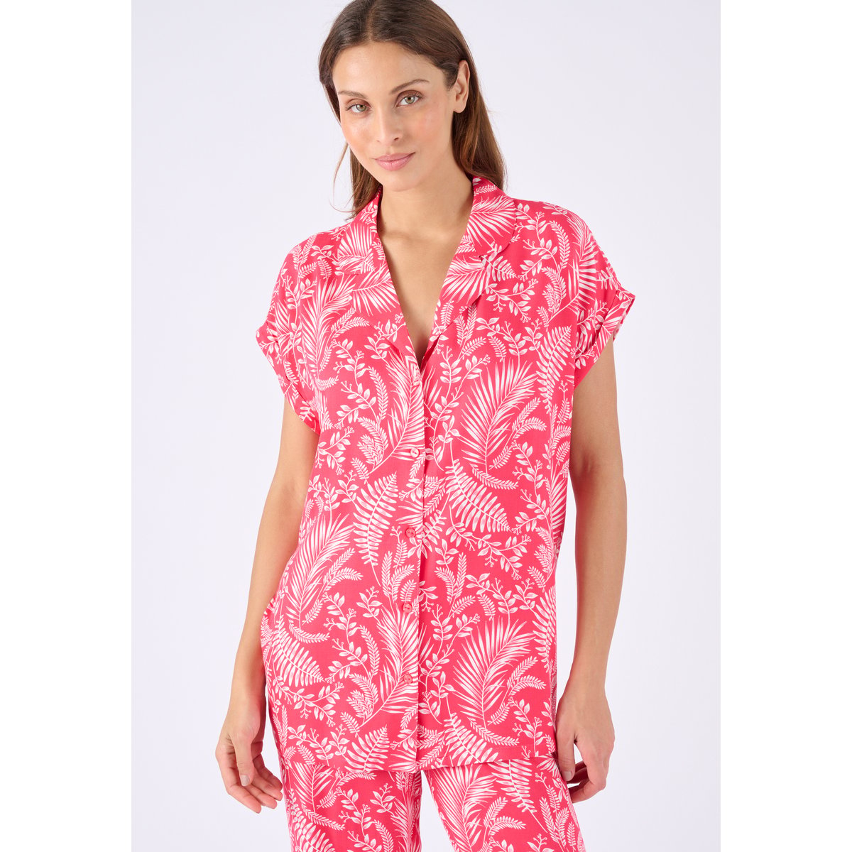 Pyjama en pure viscose rose feuillage, DAMART