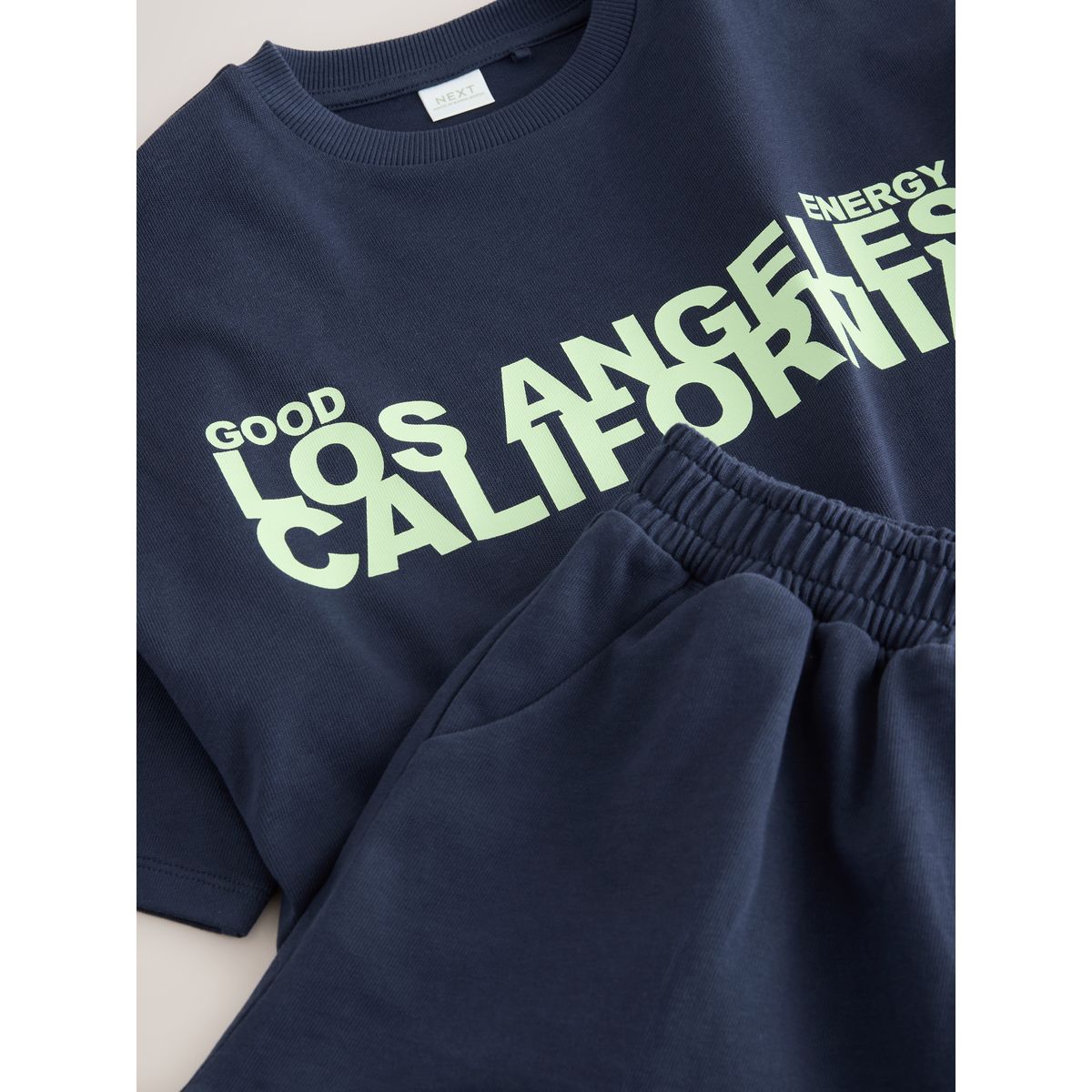 Ensemble short et t-shirt épais slogan bleu marine, NEXT