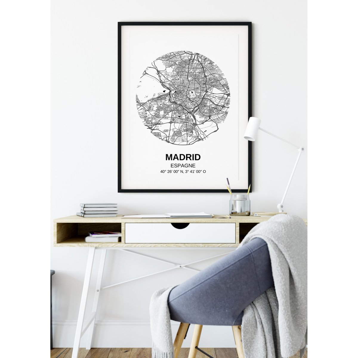 Poster Carte Madrid blanc, L'AFFICHERIE