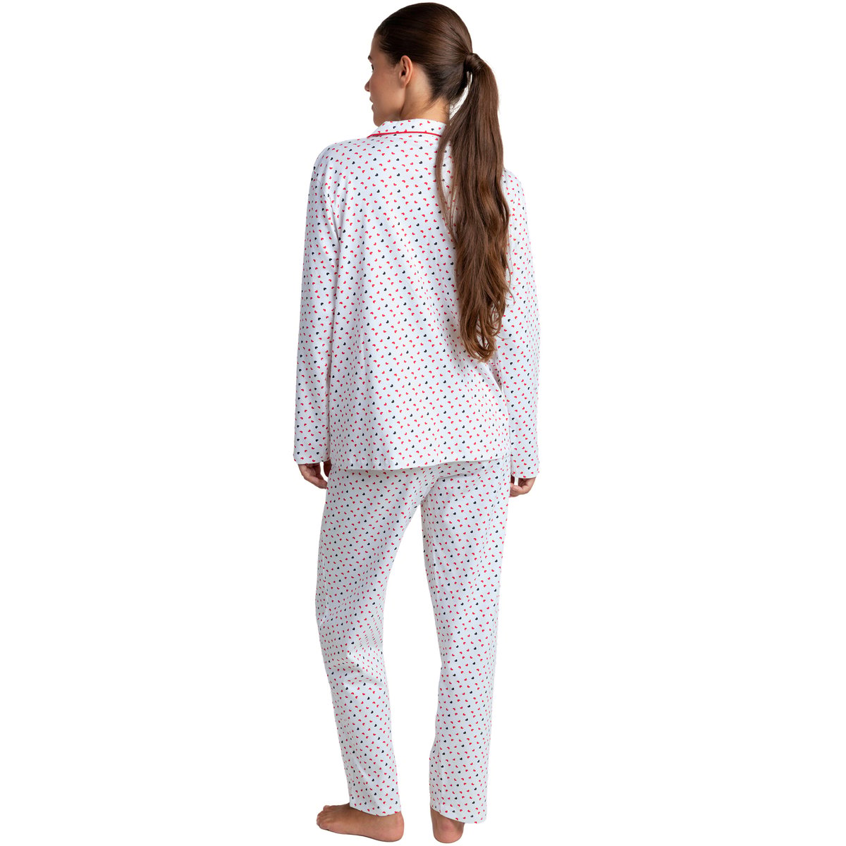 Pyjama pantalon chemise manches longues Love Hearts rouge, ADMAS