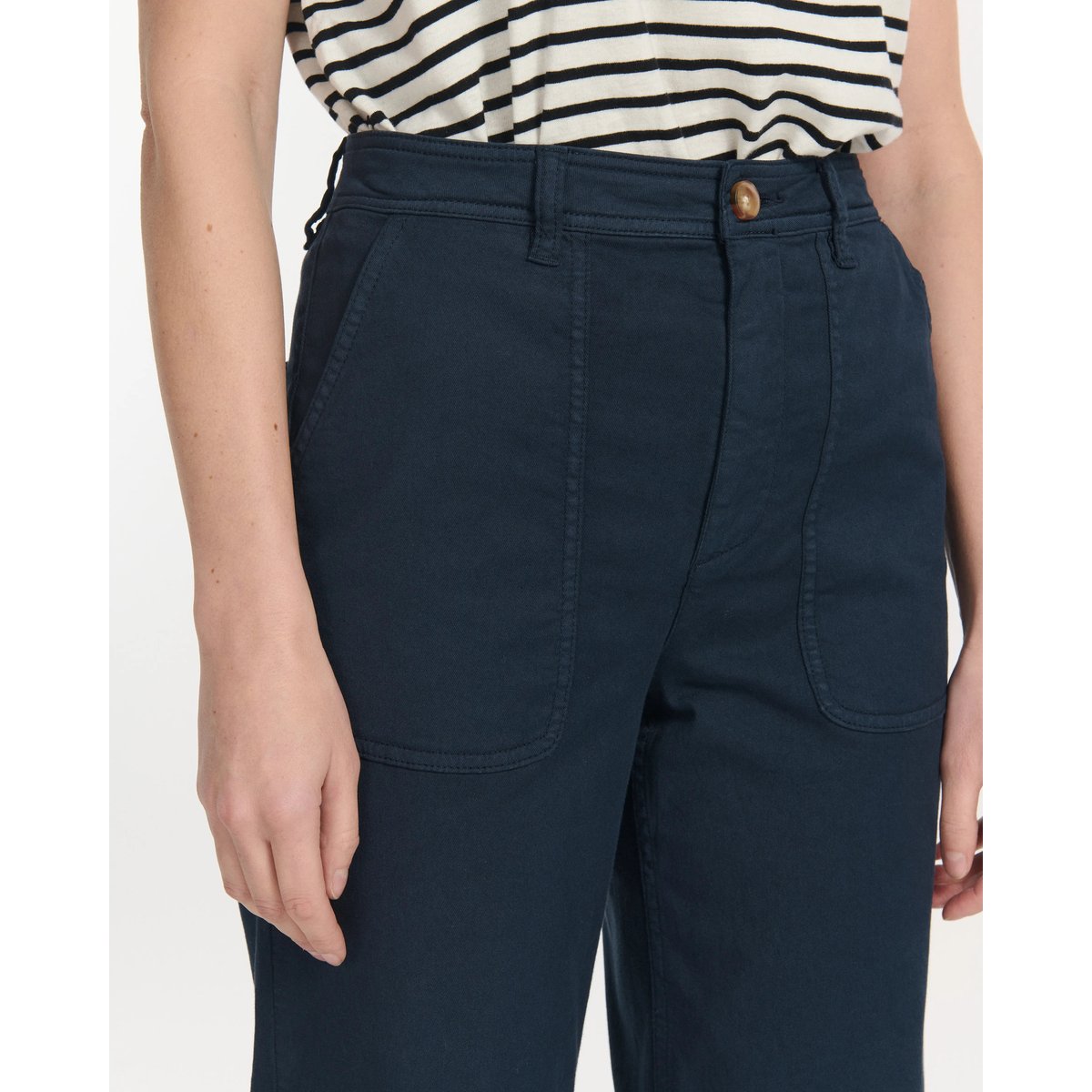 PANTALON DROIT LARGE TAILLE HAUTE UTILITY STRETCH marine, LABDIP