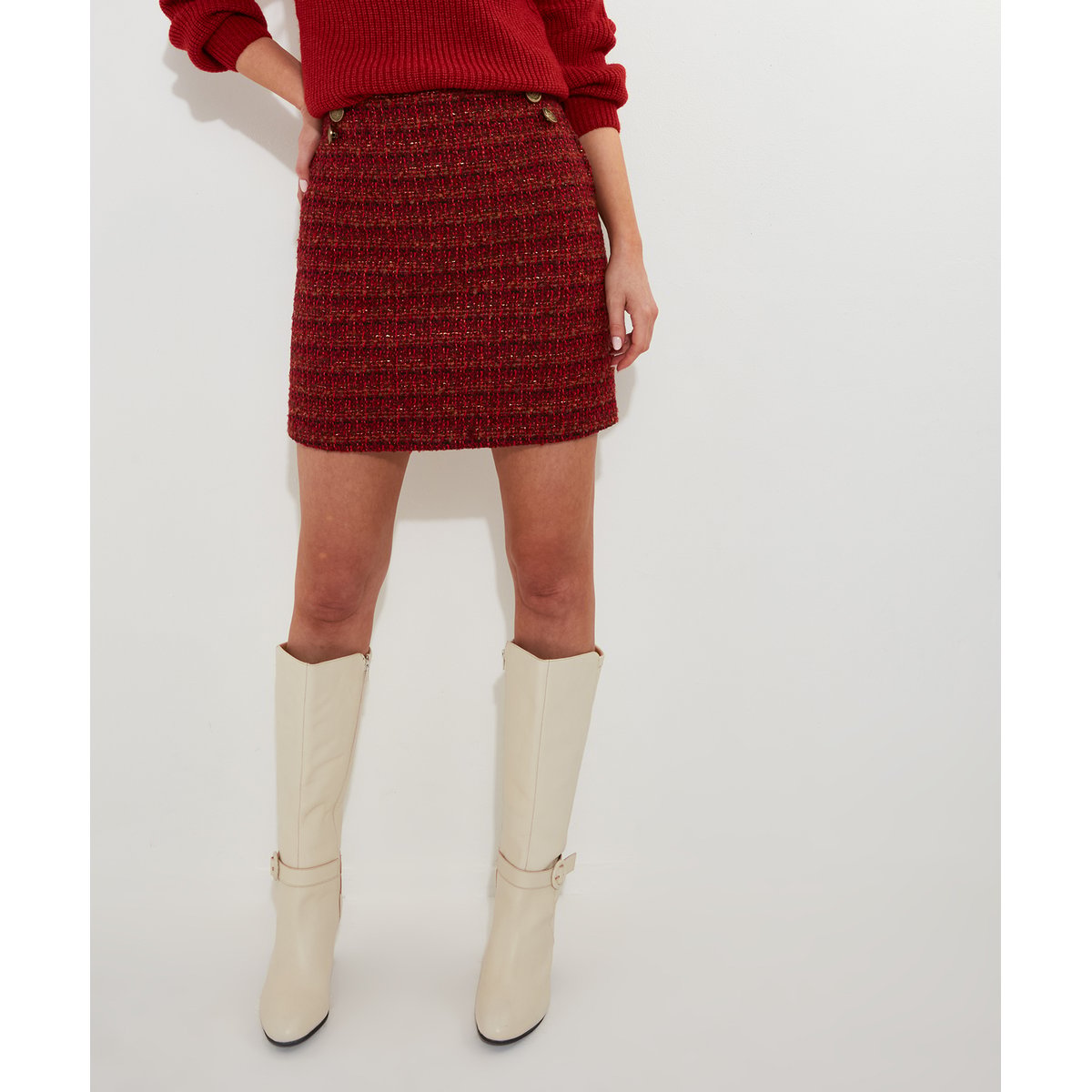 Jupe Mini Coordonnée Tweed Texturé orange brûlé, JOE BROWNS