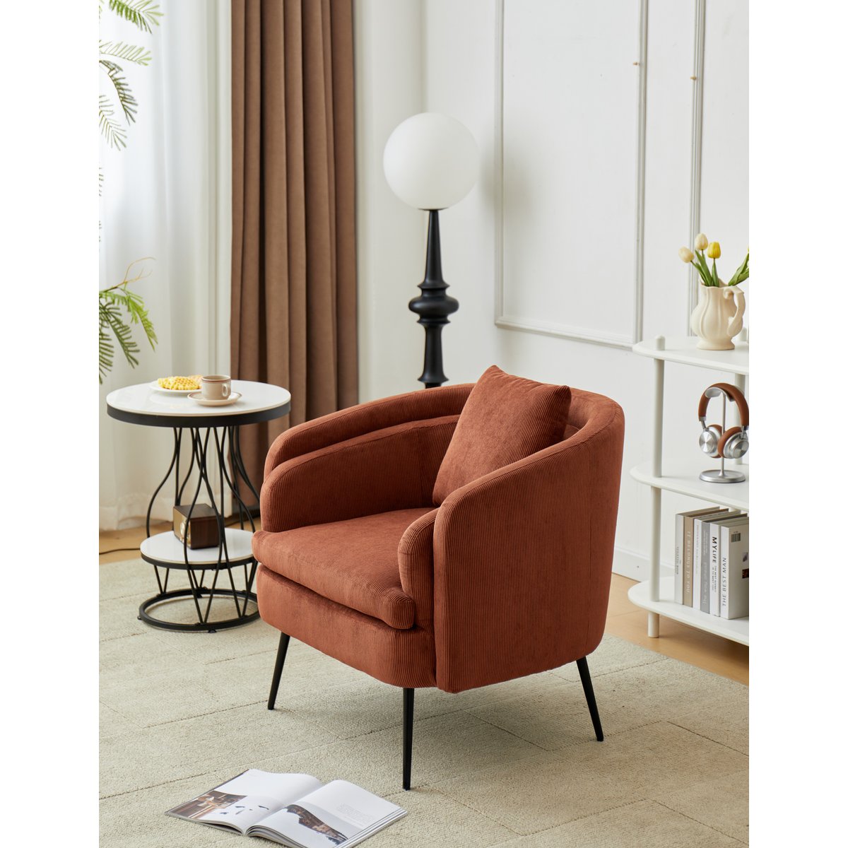 Fauteuil de salon en velours côtelé, DUKE terracotta, NORDLYS
