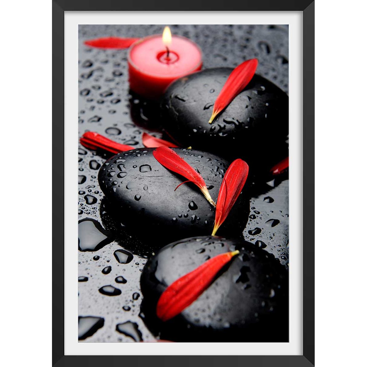 Poster zen petales rouges affiche + cadre en bois - noir, HEXOA