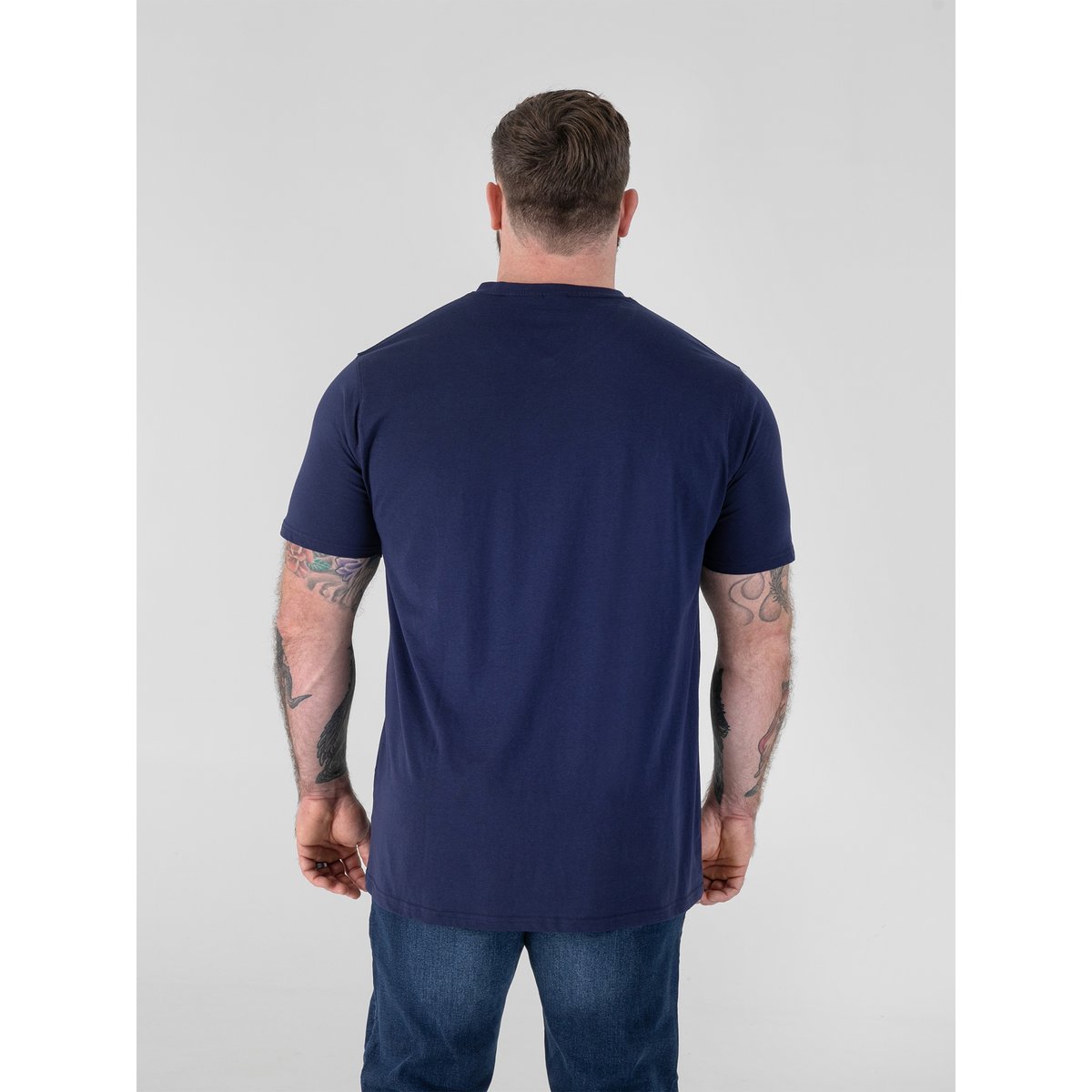 T-shirt uni col V SIGNATURE bleu marine, DUKE