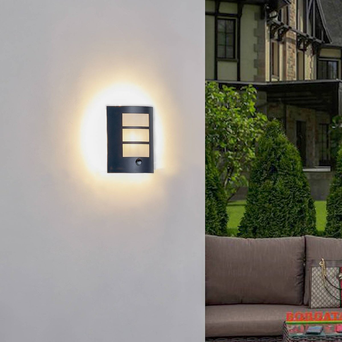 Applique extérieure en aluminium moderne noir, LINDBY