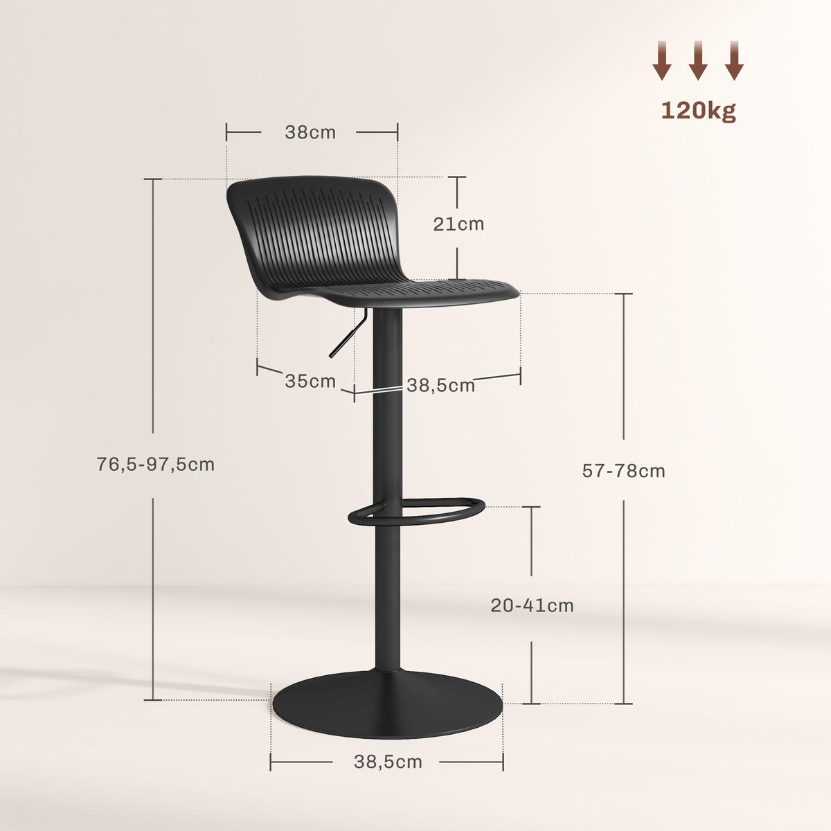 Tabouret de bar Polypropylène Noir noir, HOMCOM