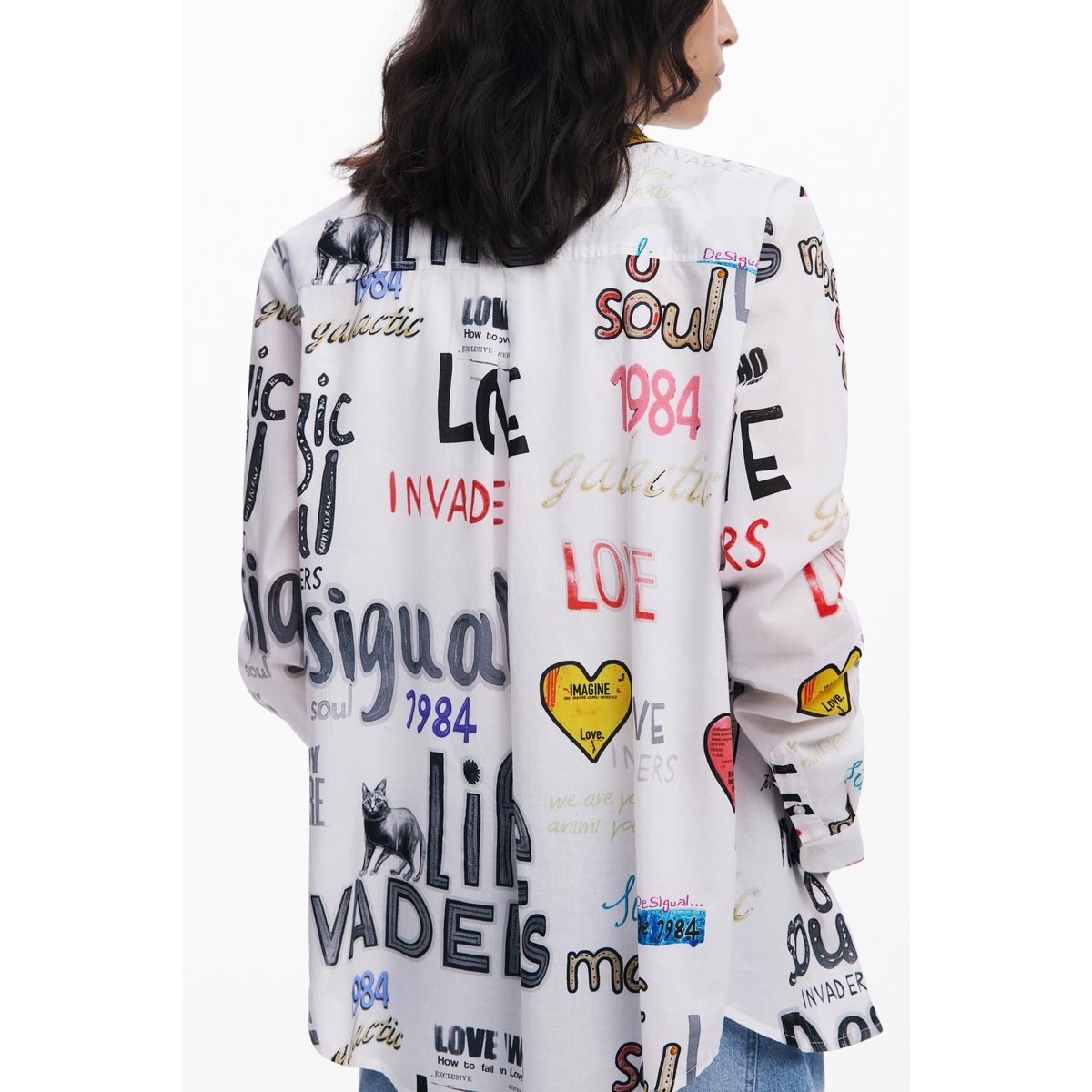Chemise en coton à lettres beige, DESIGUAL
